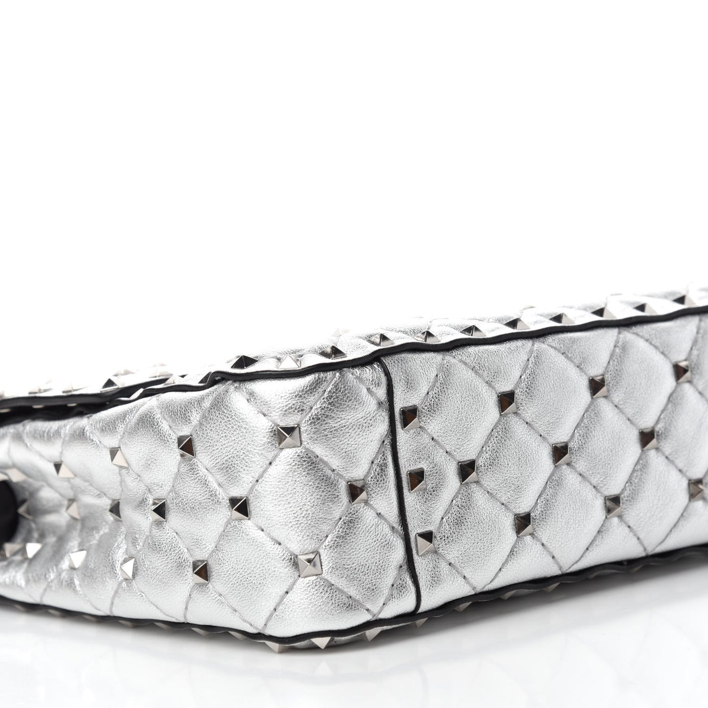 Metallic Nappa Medium Rockstud Spike Shoulder Bag Silver