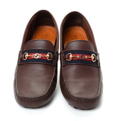 Gucci Soft Clove Calfskin Web Mens Horsebit Driver Loafers 10.5 Cocoa 5 of 11