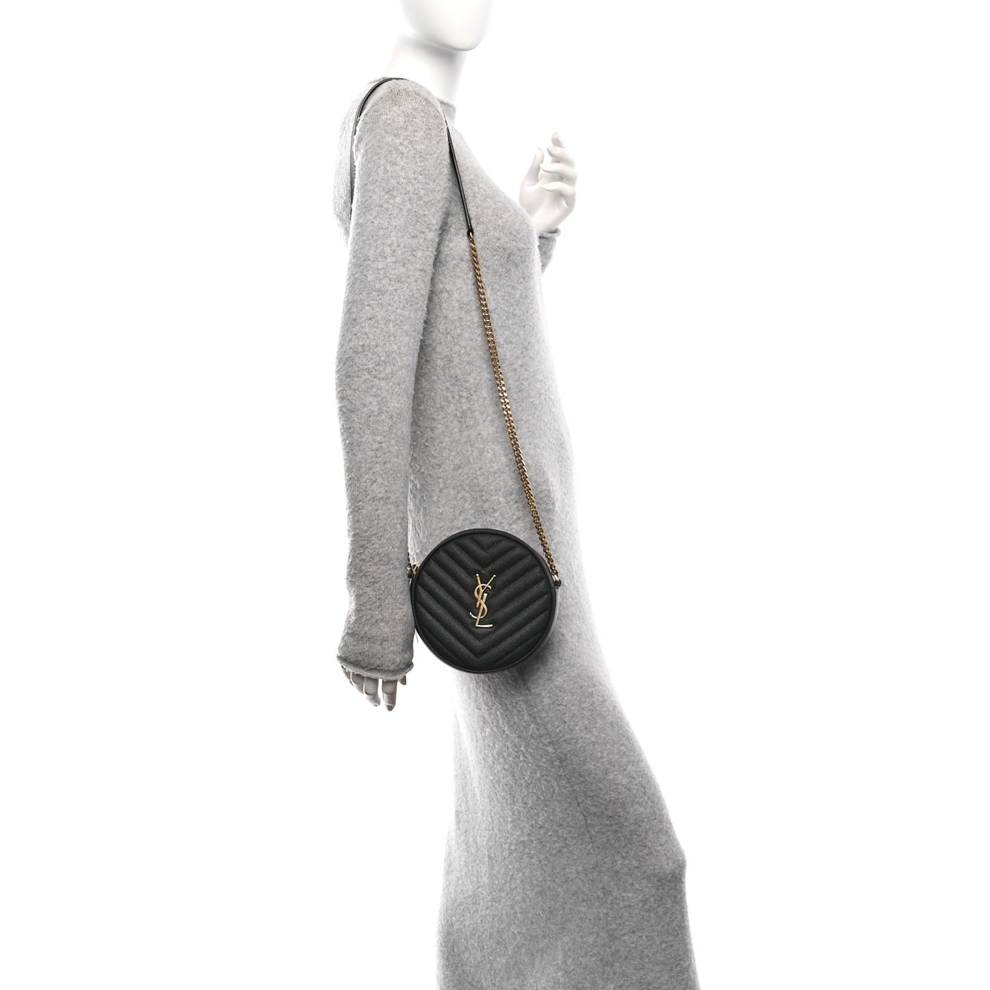 Grain De Poudre Matelasse Chevron Quilted Round Vinyle Camera Bag Black