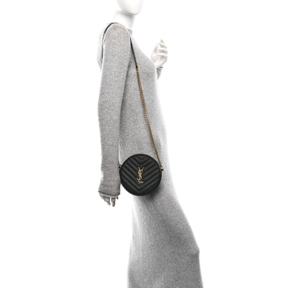 Saint Laurent Grain De Poudre Matelasse Chevron Quilted Round Vinyle Camera Bag Black 2 of 12
