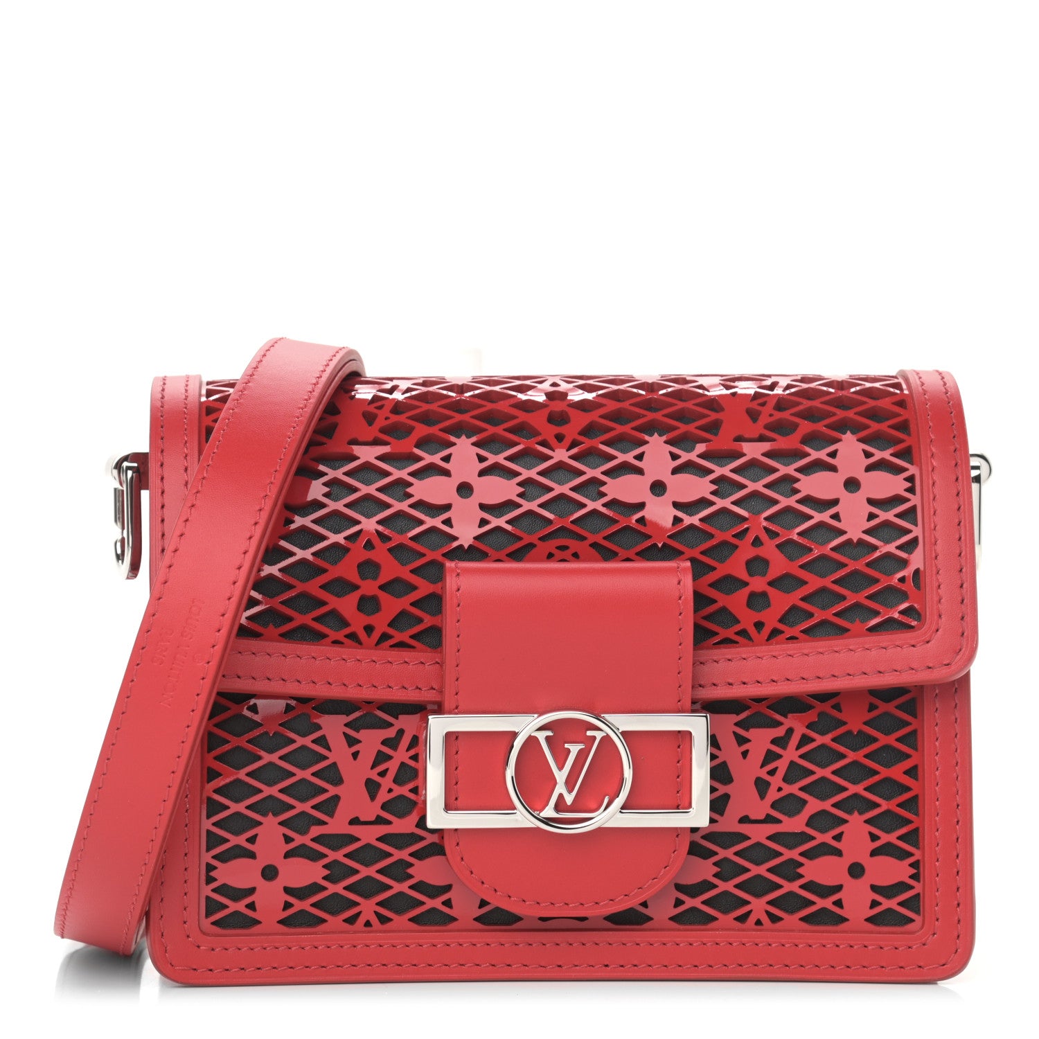 Louis Vuitton Patent Calfskin Monogram Lace Dauphine Mini Red 1 of 9