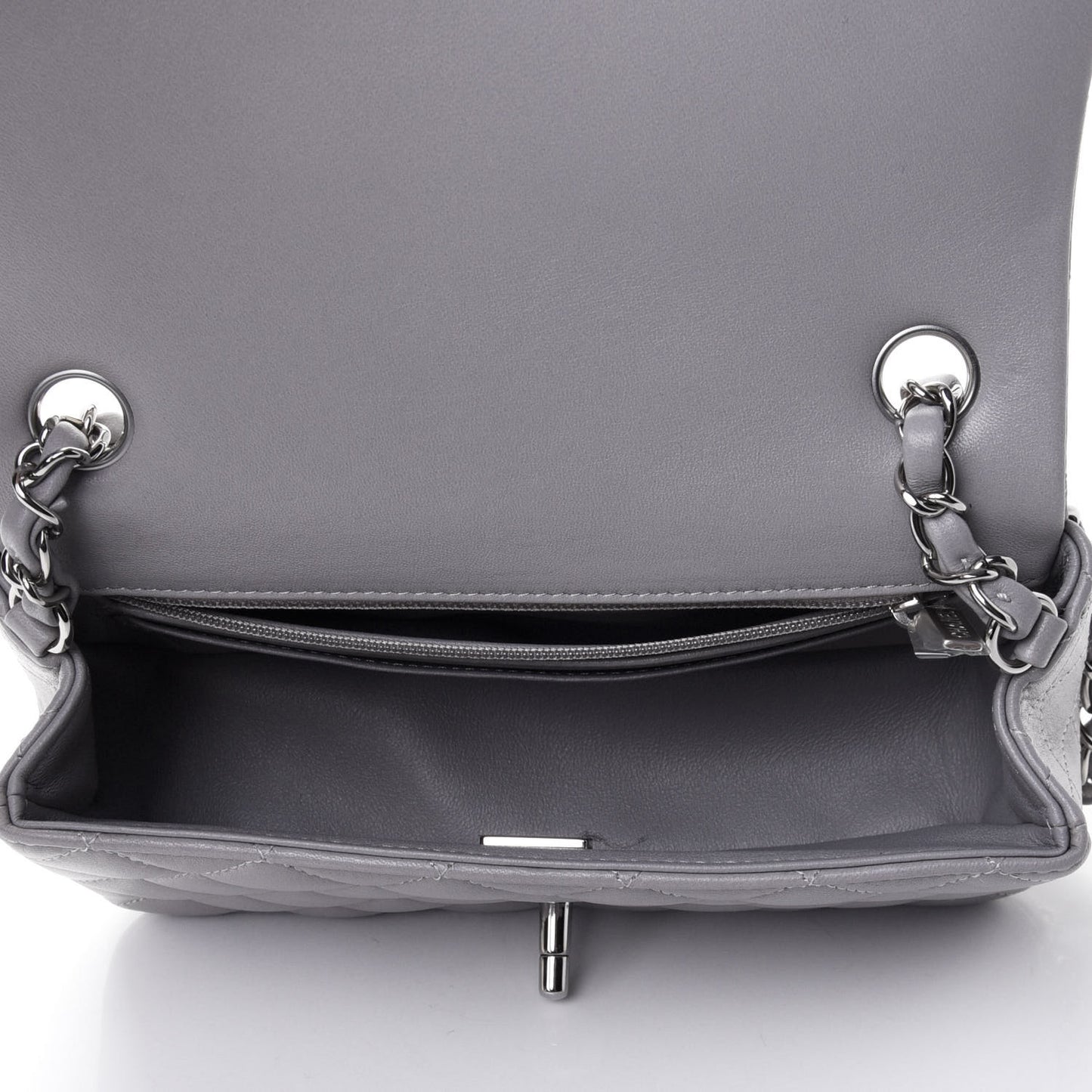 Lambskin Quilted Mini Rectangular Flap Grey