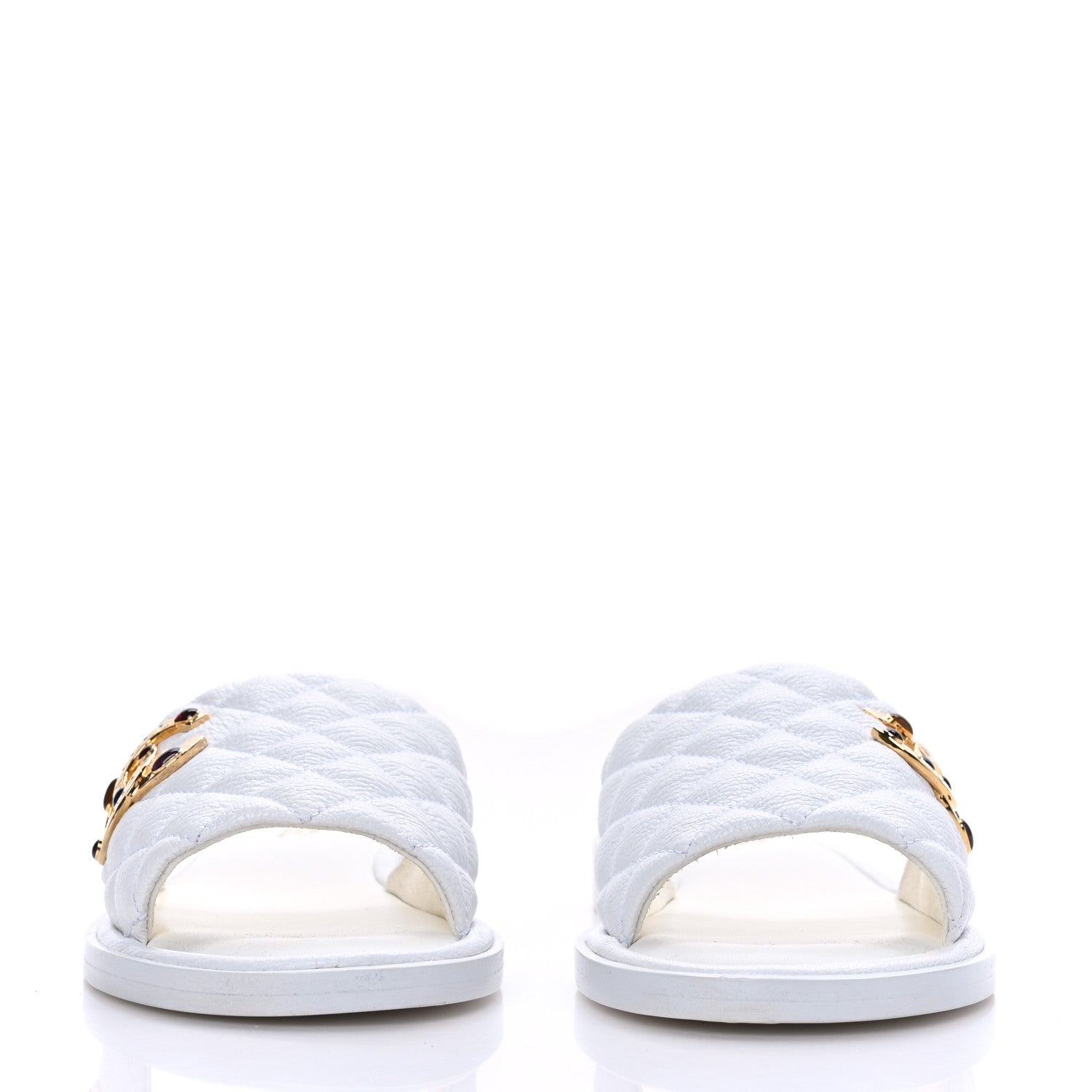 Chanel Shiny Goatskin Quilted CC Mules Sandals 40.5 White 2 of 8