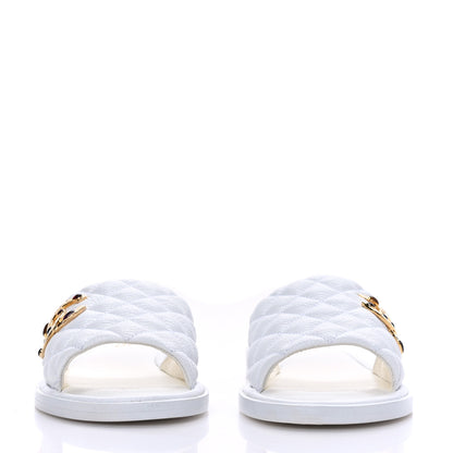 Chanel Shiny Goatskin Quilted CC Mules Sandals 40.5 White 2 of 8