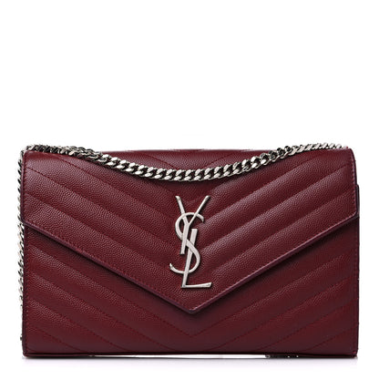 Saint Laurent Grain De Poudre Matelasse Chevron Monogram Chain Wallet Palissandre 1 of 14
