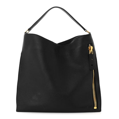 Tom Ford Pebbled Calfskin Small Alix Padlock Zip Hobo Bag Black 1 of 16
