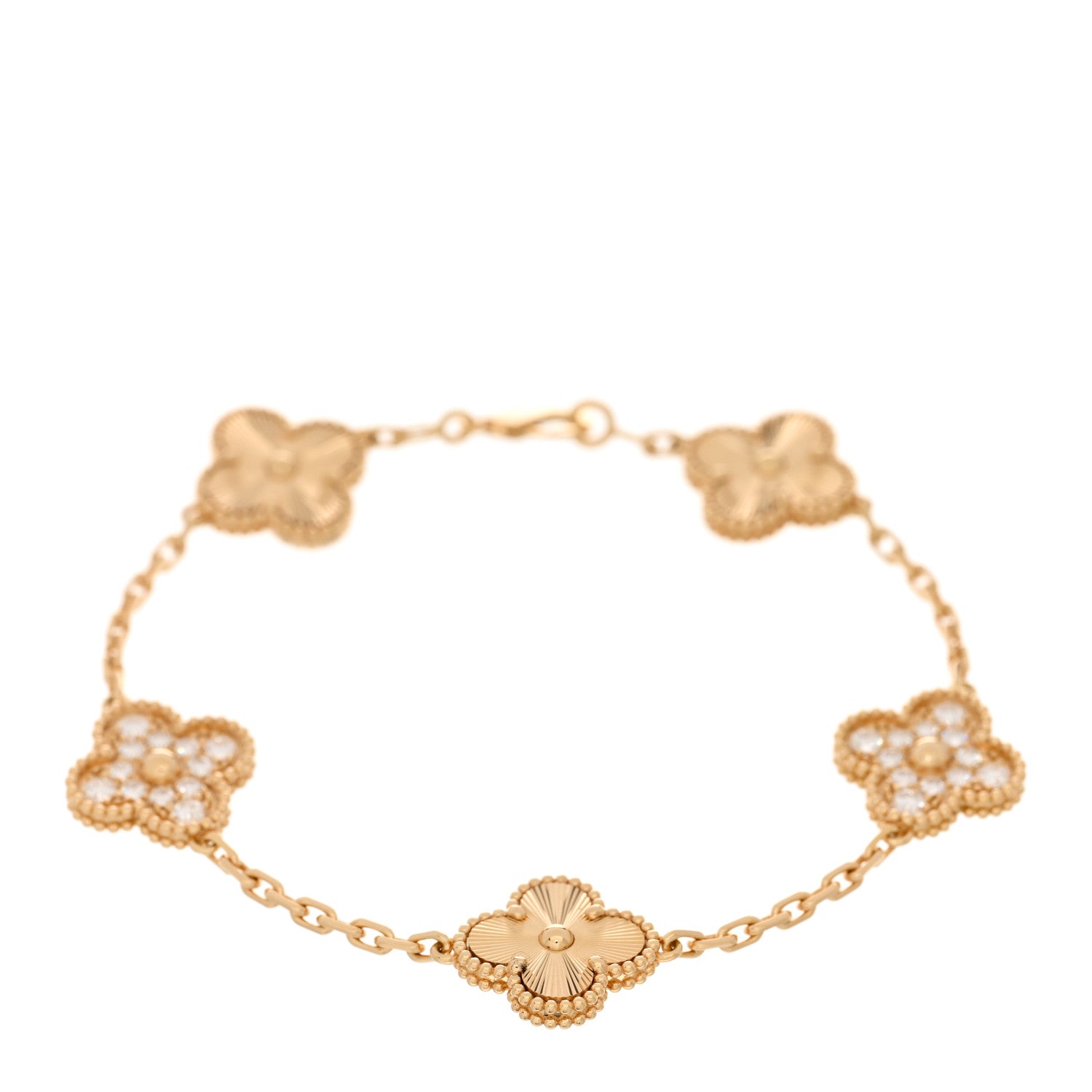 Van Cleef & Arpels 18K Yellow Gold Diamond 5 Motifs Guilloche Vintage Alhambra Bracelet 1 of 4