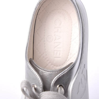 Chanel Iridescent Calfskin Sneakers 38.5 White Silver 8 of 10