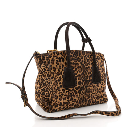 Prada Cavallino Leopard Print Twin Pocket Tote Miele Moro 3 of 14