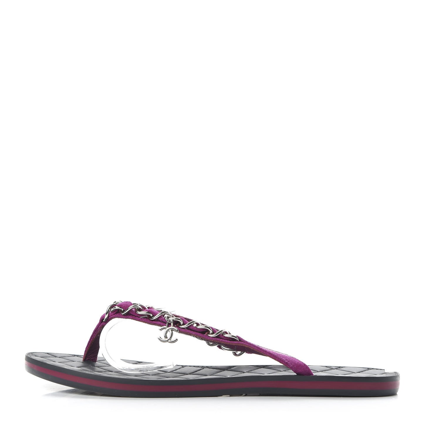 Suede Calfskin Quilted Chain Thong Sandals 36 Pink
