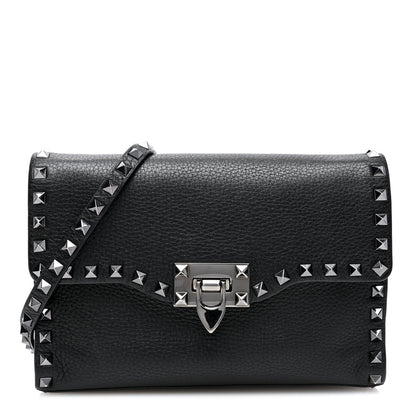 Valentino Garavani Pebbled Calfskin Monochrome Medium Rockstud Flip Lock Crossbody Bag Black 1 of 9