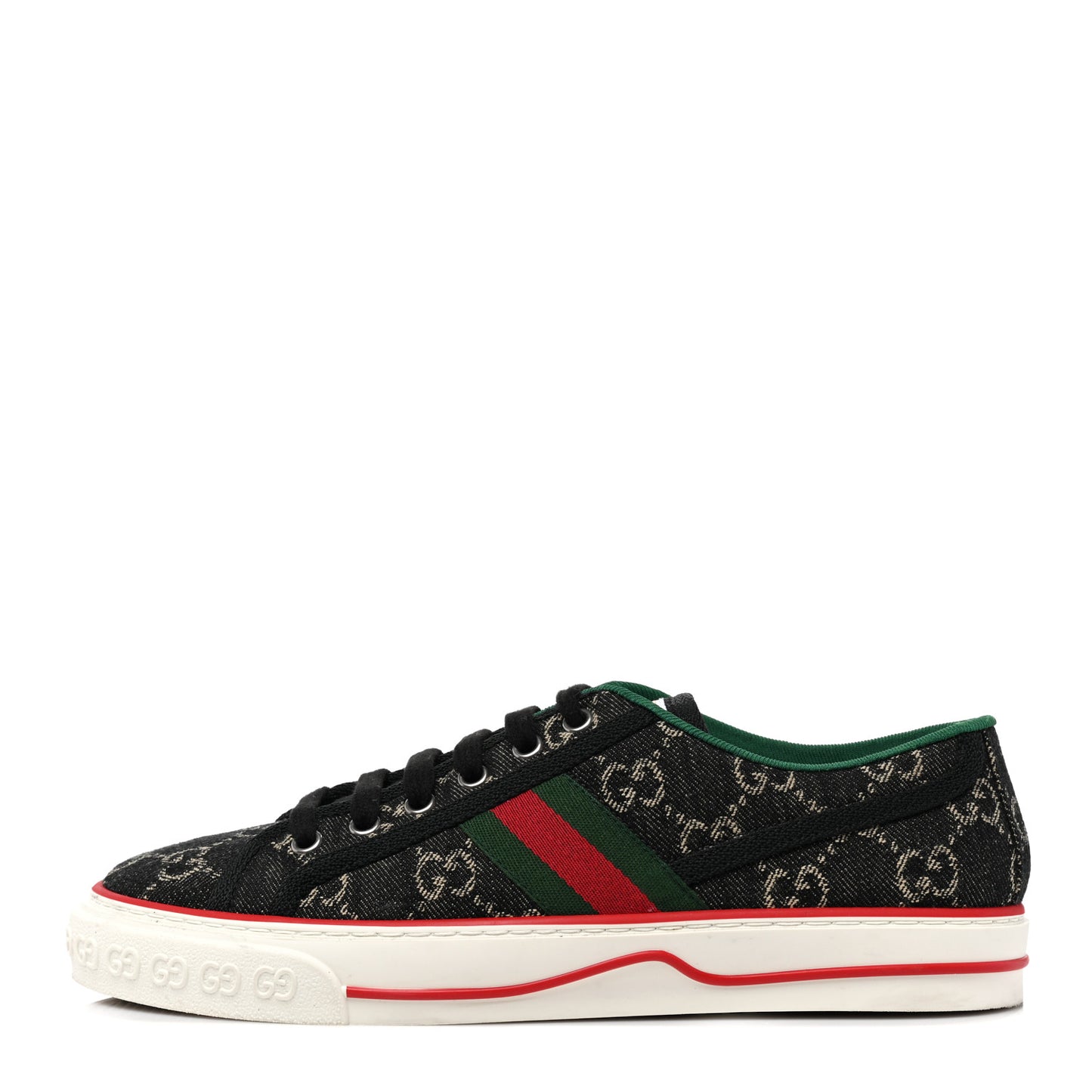 New Denim GG Monogram Web Womens 1977 Tennis Sneakers 39.5 Black Ivory