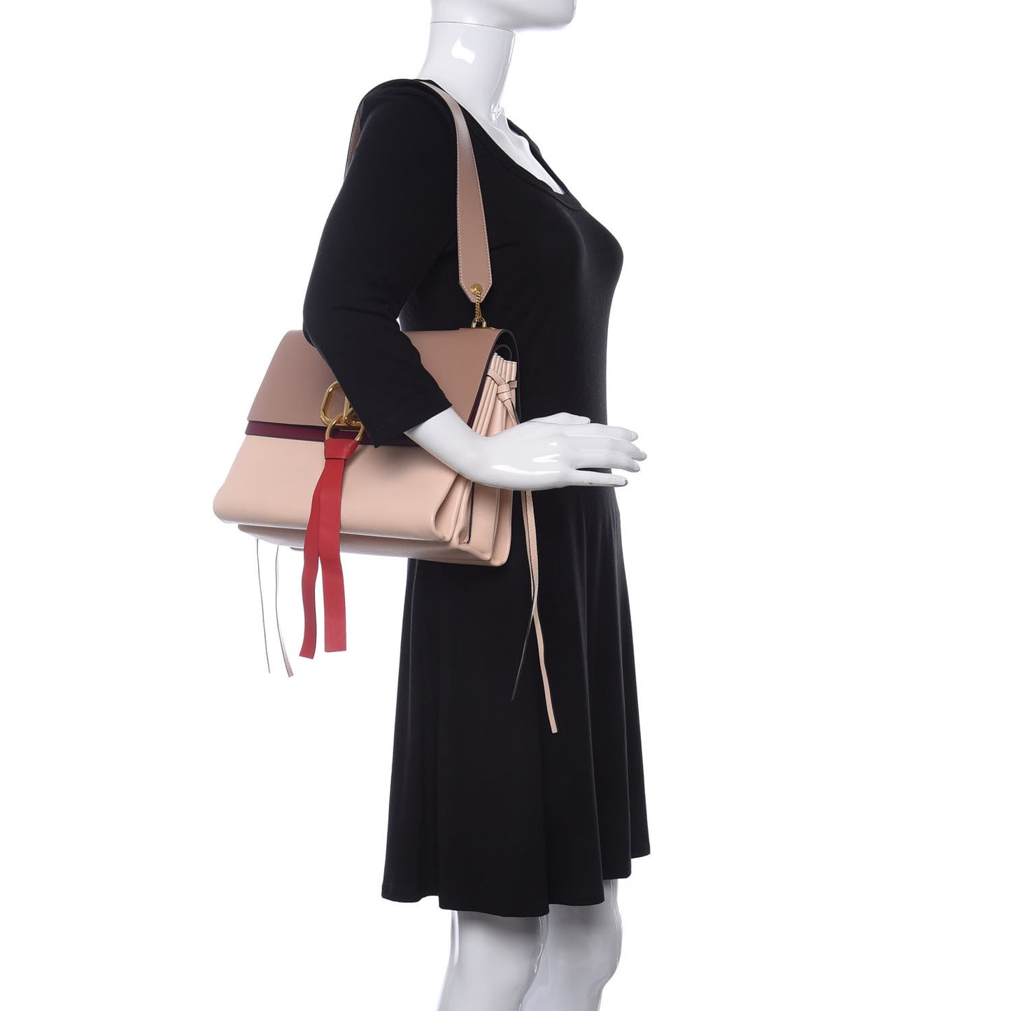Smooth Calfskin Medium VRing Shoulder Bag Rose Cannelle Light Ivory Cerise