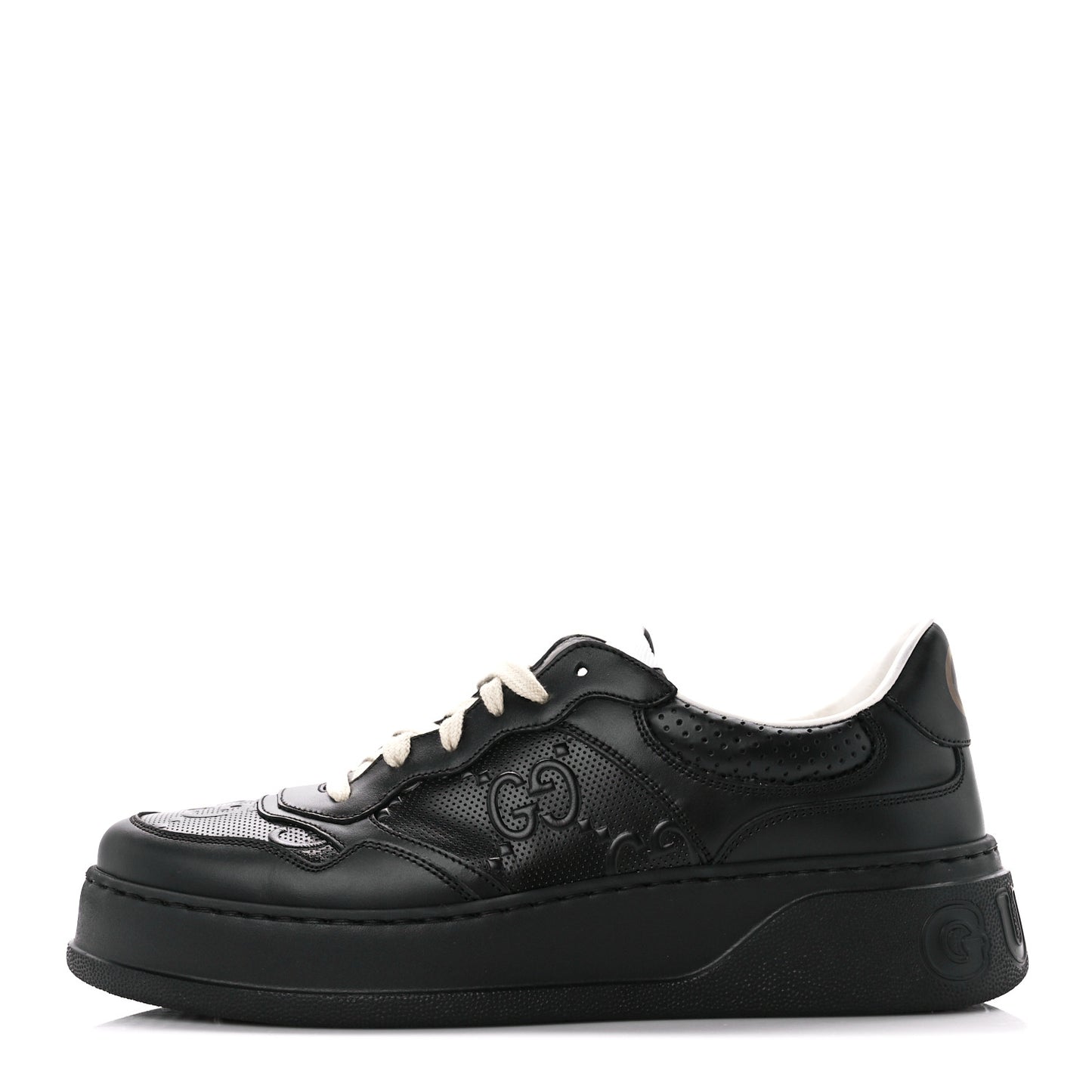 Calfskin GG Tennis Embossed Perforated Mens Interlocking G 55mm Sneakers 8 Black