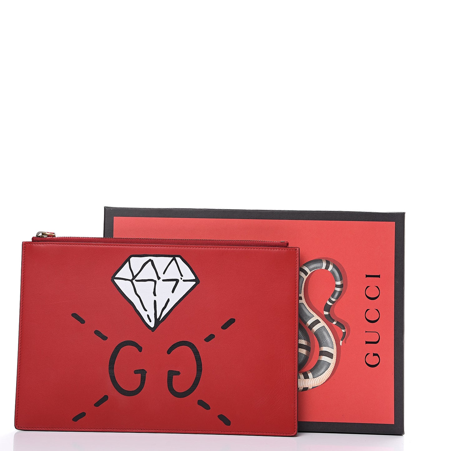 Calfskin GucciGhost Print Pouch Hibiscus Red