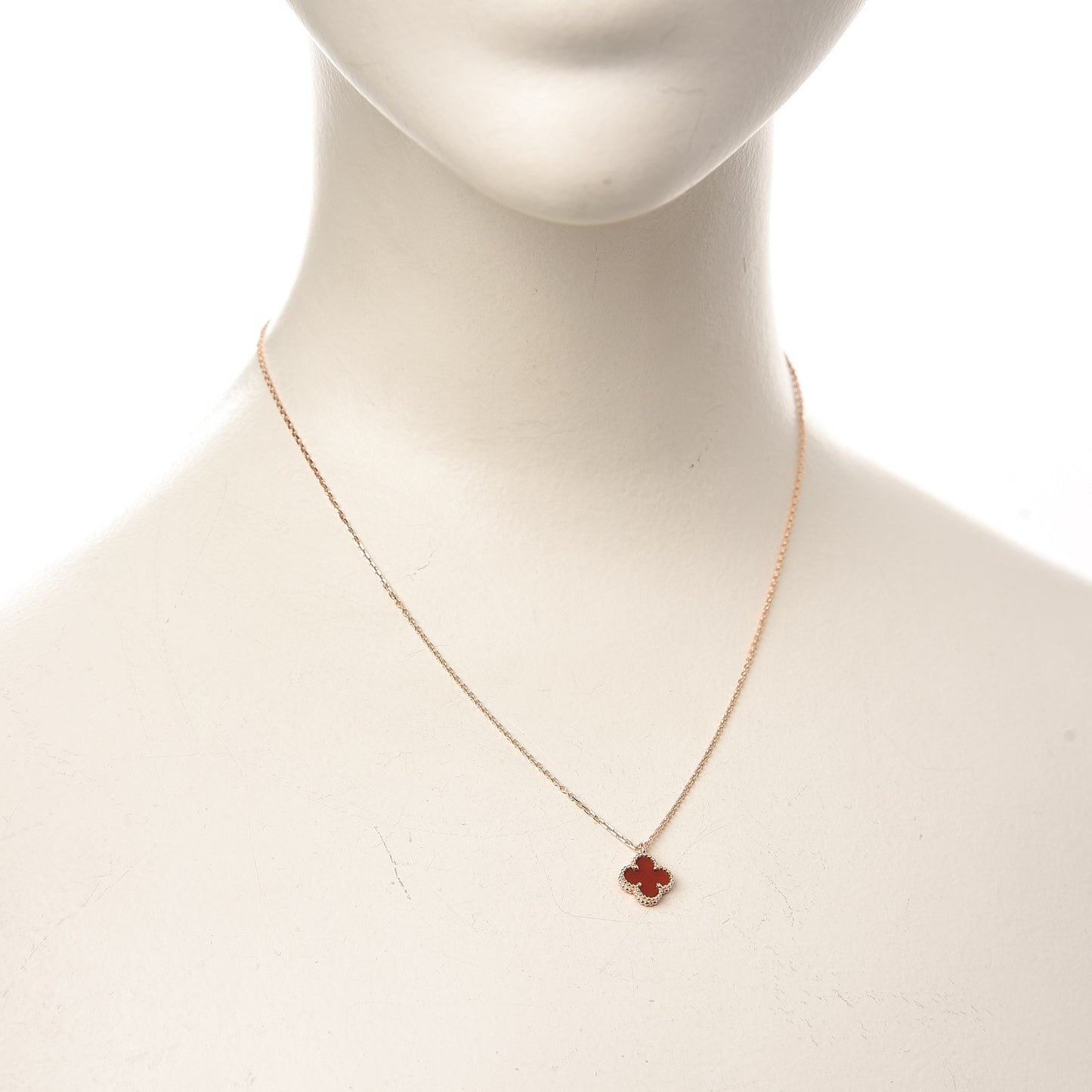 18K Rose Gold Carnelian Sweet Alhambra Pendant Necklace