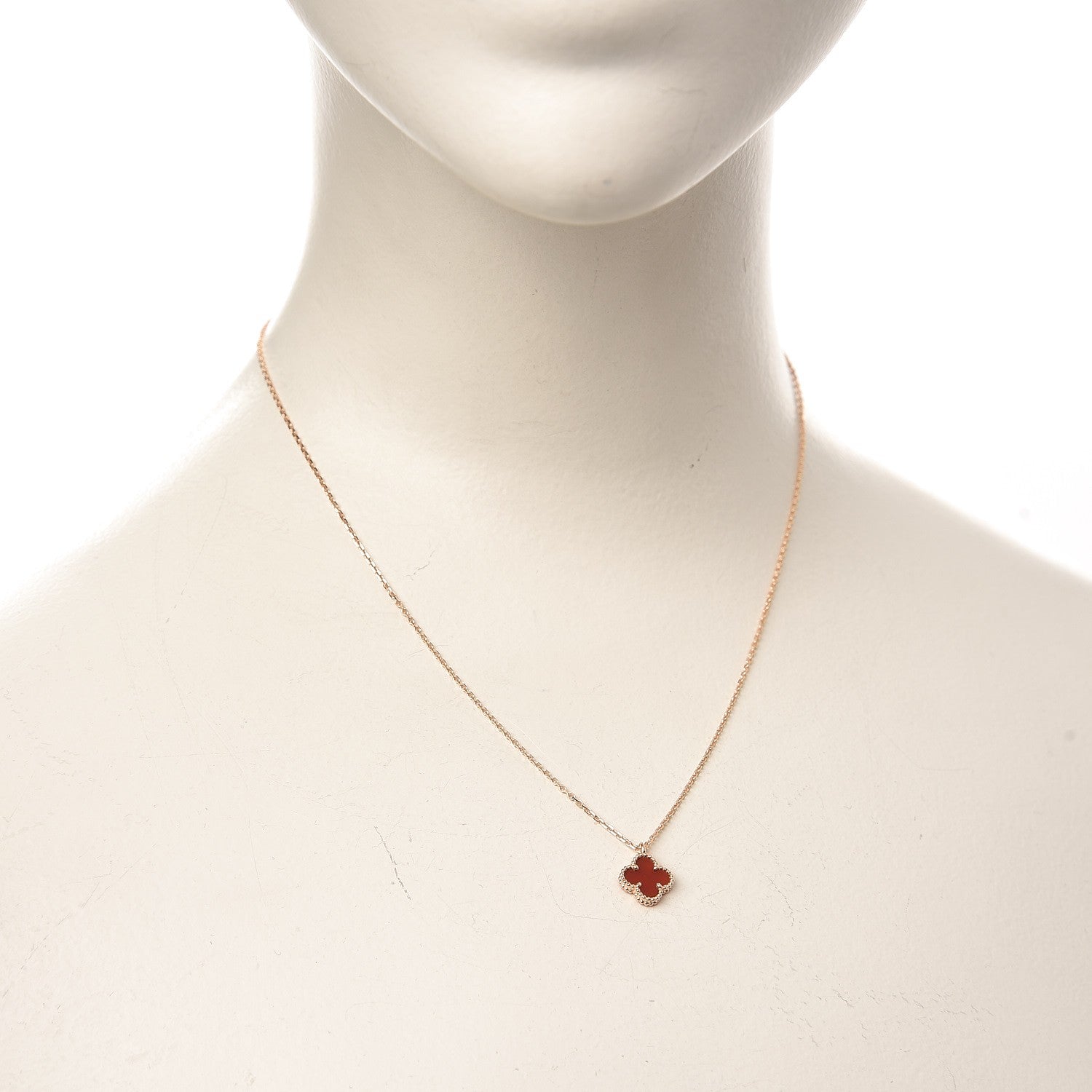 Van Cleef & Arpels 18K Rose Gold Carnelian Sweet Alhambra Pendant Necklace 2 of 7