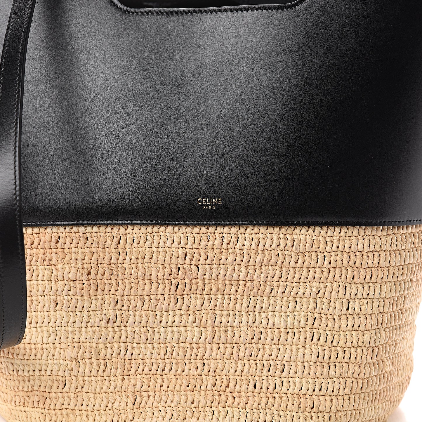 Raffia Calfskin Basket Bag Natural Black