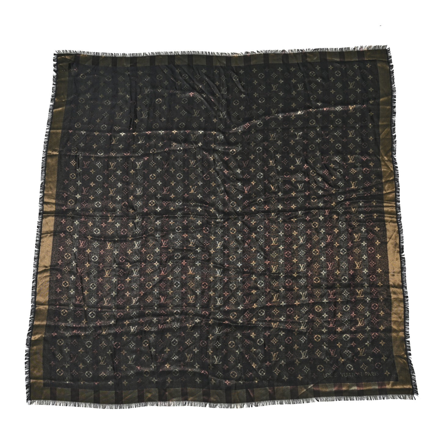 Silk Lurex Wool So Shine Monogram Shawl Black