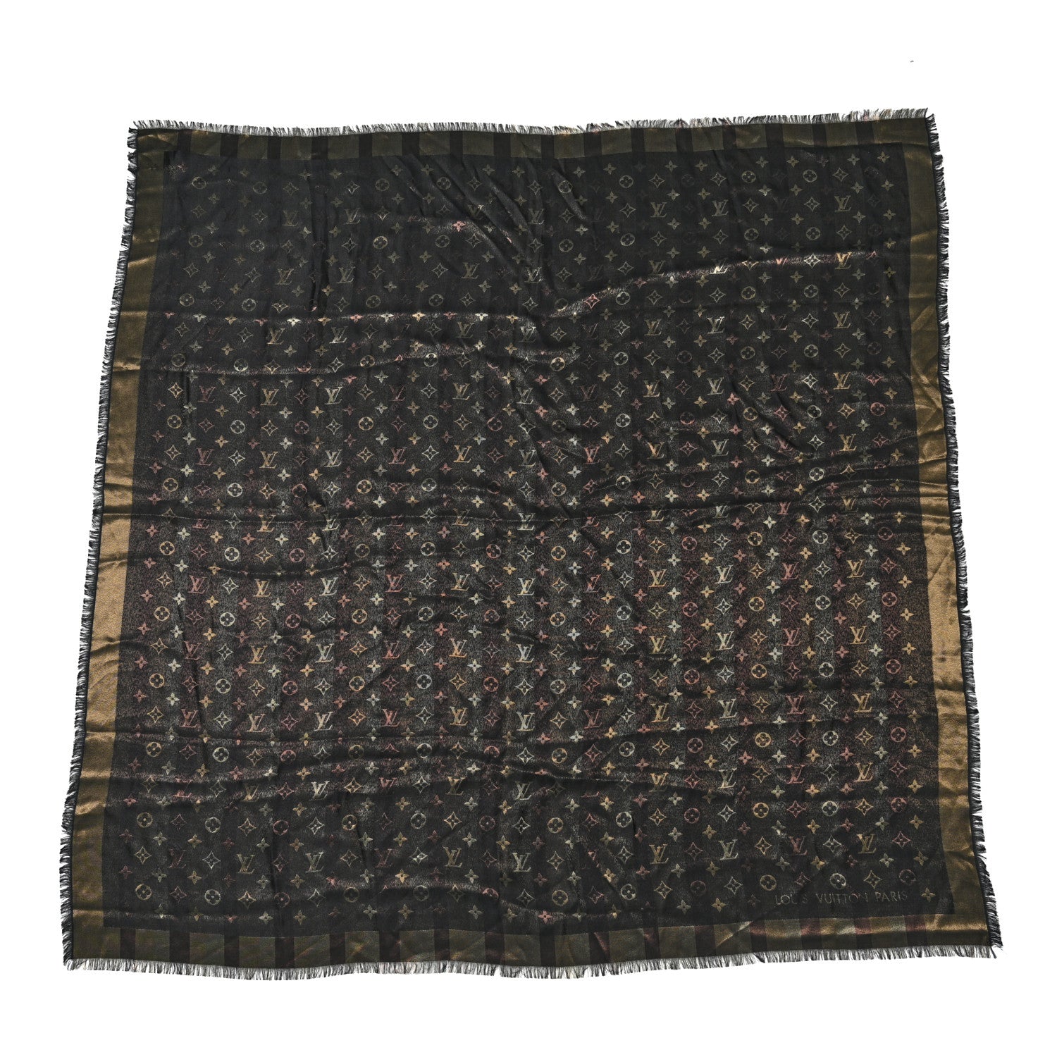 Louis Vuitton Silk Lurex Wool So Shine Monogram Shawl Black 1 of 10