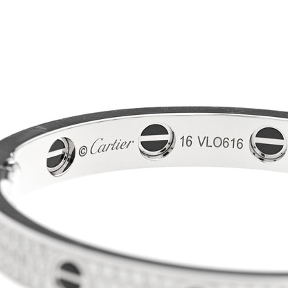 Cartier 18K White Gold Diamond Ceramic LOVE Paved Bracelet 16 3 of 7