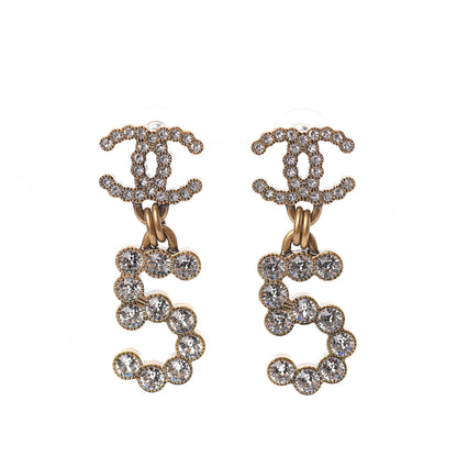 Chanel Metal Crystal City of Lights No 5 Drop Earrings Gold 1 of 5