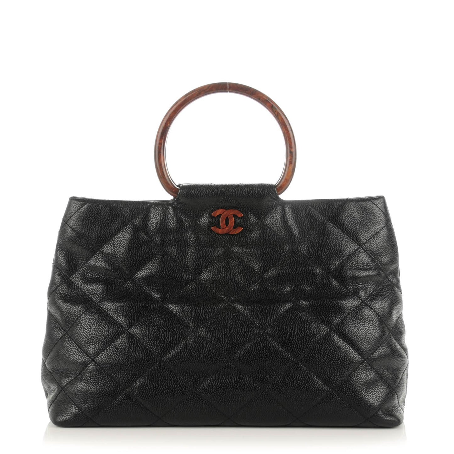 Caviar CC Wood Handle Tote Black