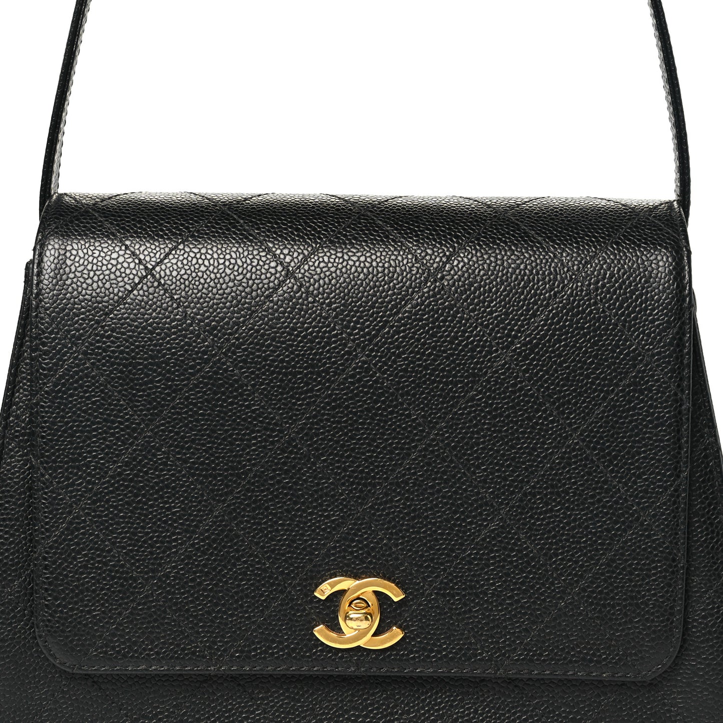 Caviar Diamond Stitched Flap Shoulder Bag Black