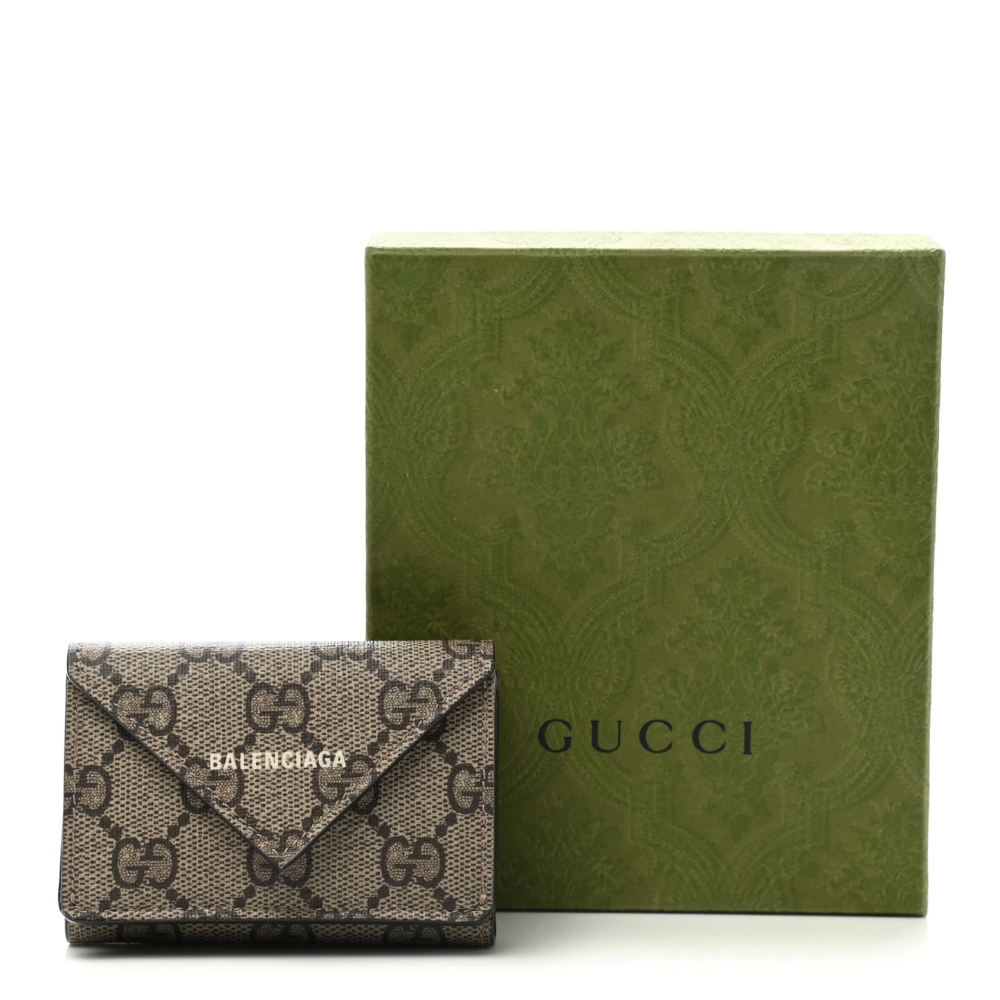 X BALENCIAGA GG Supreme Monogram Logo Envelope Card Case Wallet Beige Ebony Mystic White