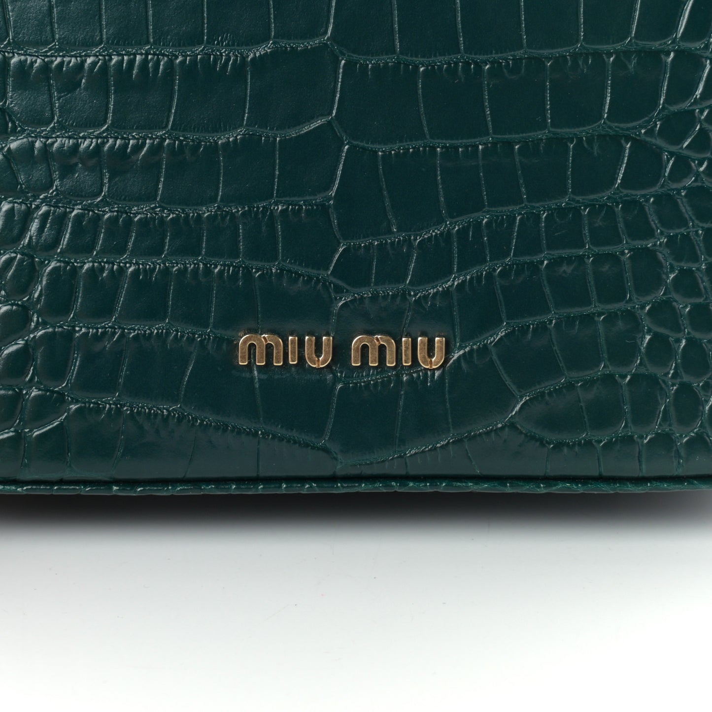 Crocodile Print Calfskin Top Handle Bag Emerald