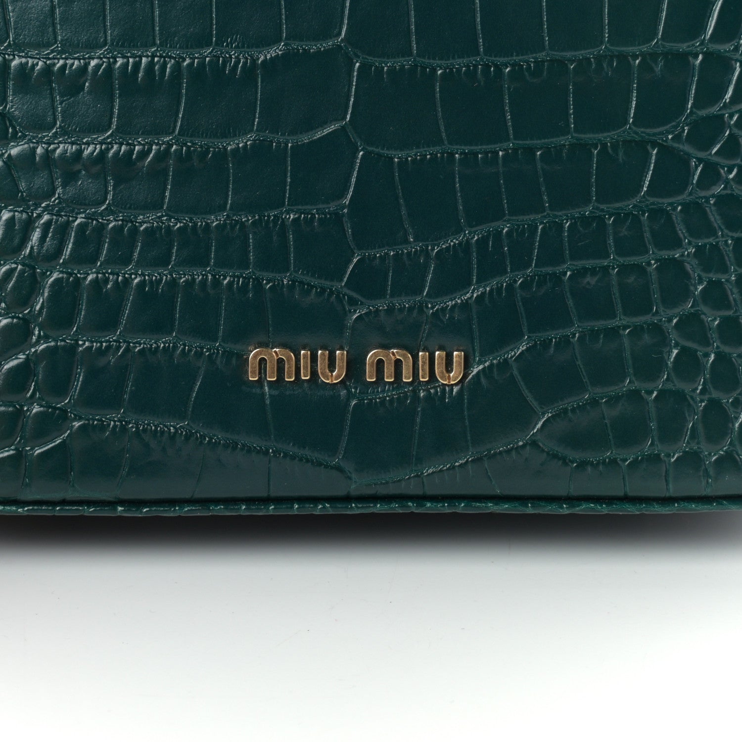 Miu Miu Crocodile Print Calfskin Top Handle Bag Emerald 7 of 9