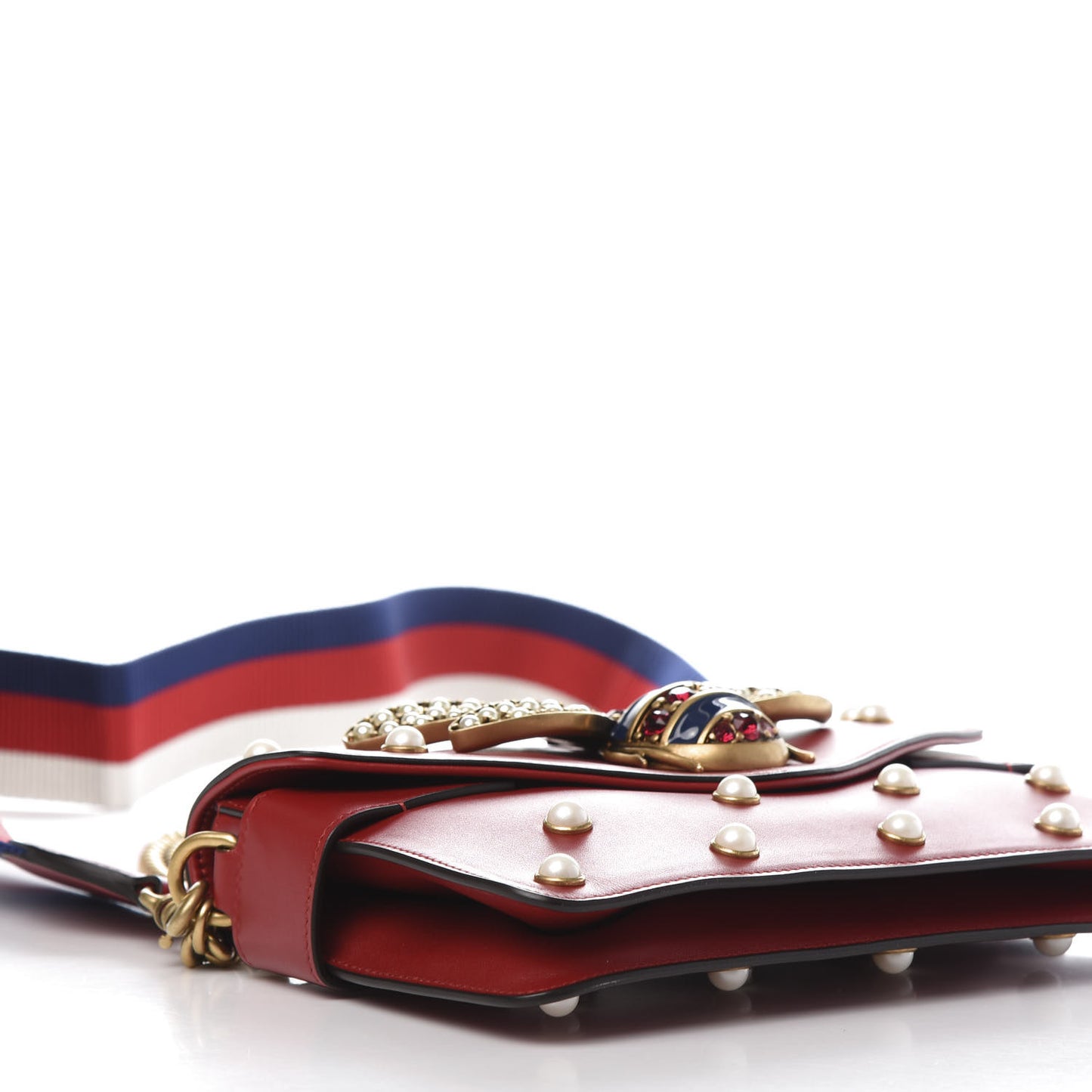 Nappa Pearl Studded Mini Queen Margaret Broadway Shoulder Bag Hibiscus Red