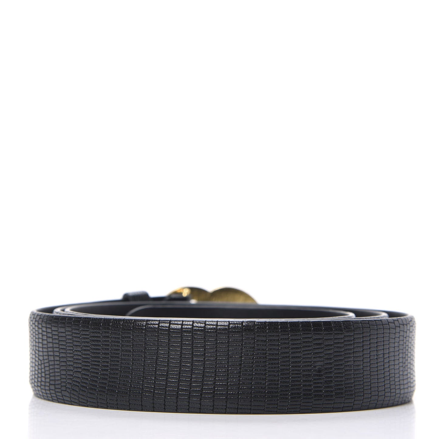 Lizard Embossed Calfskin Gripoix Poured Glass Along The Nile CC Belt 110 Black