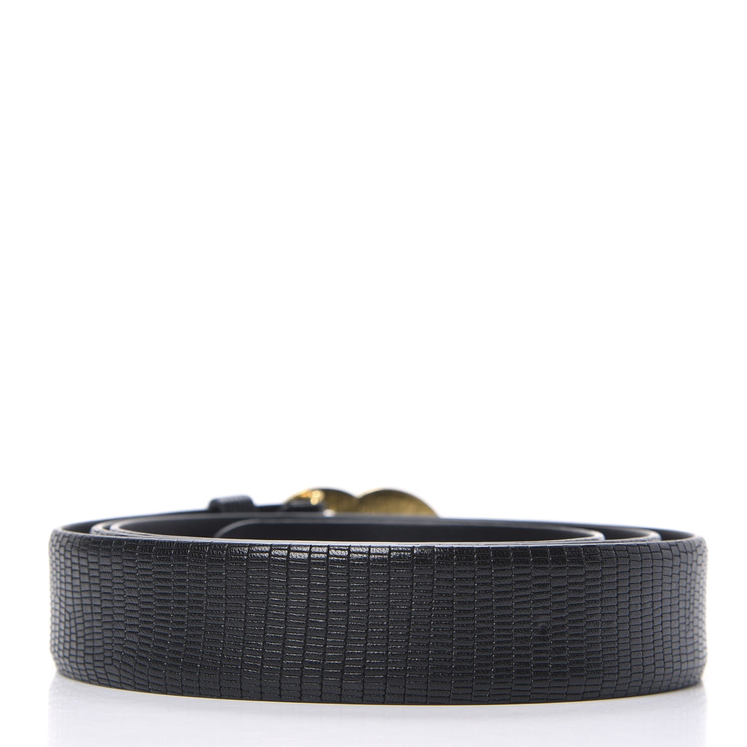 Chanel Lizard Embossed Calfskin Gripoix Poured Glass Along The Nile CC Belt 110 Black 2 of 5
