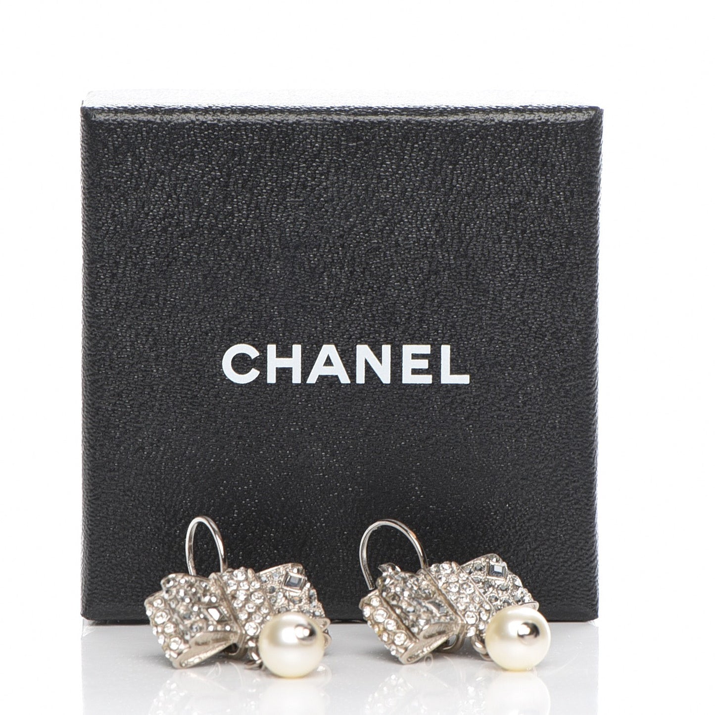 Crystal Pearl Bow Earrings Silver