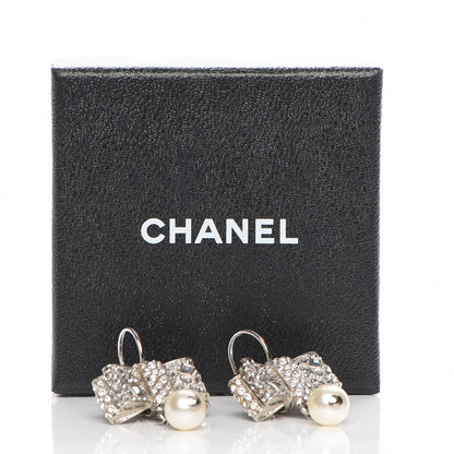 Chanel Crystal Pearl Bow Earrings Silver 5 of 5