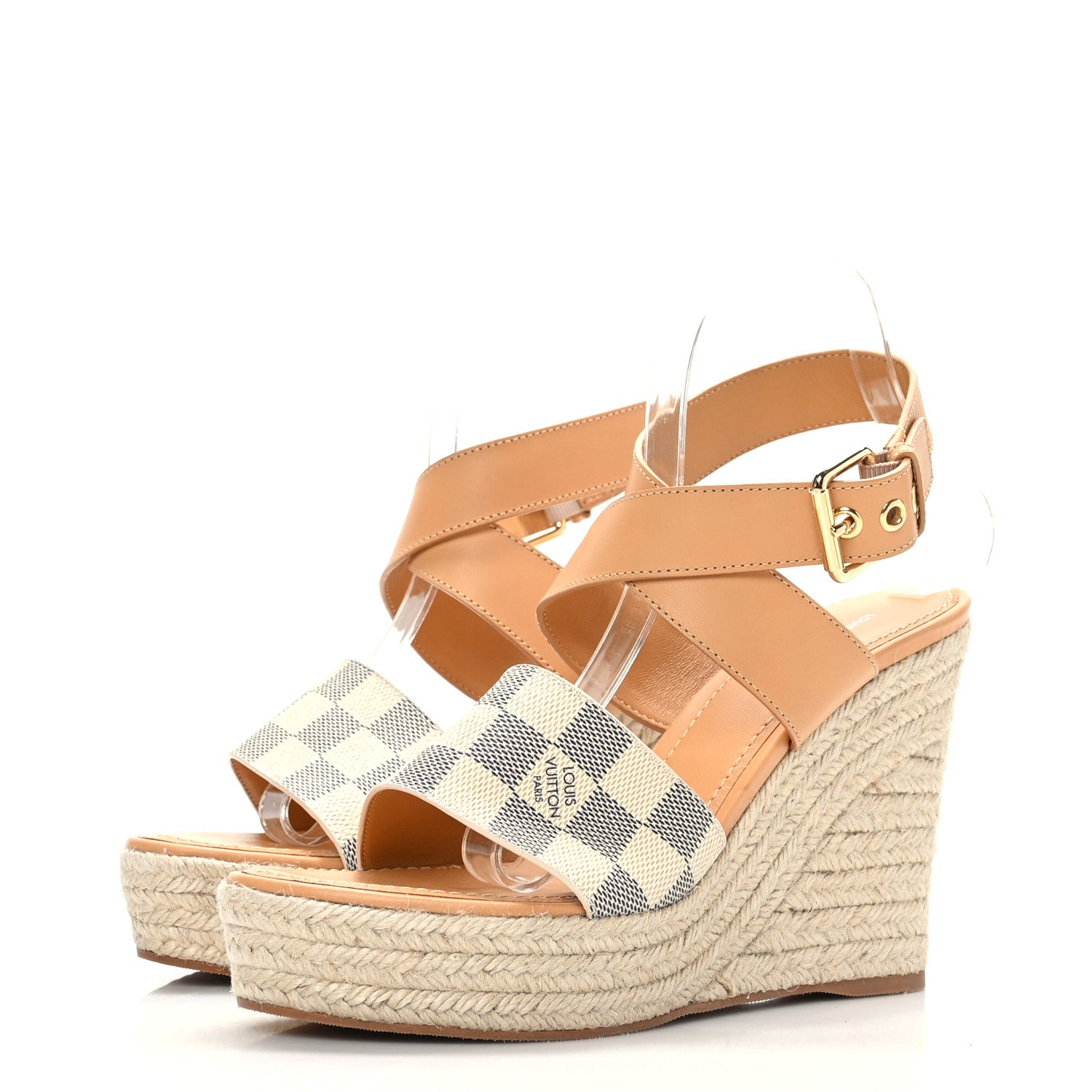 Louis Vuitton Damier Azur Starboard Wedges 40 Tan 3 of 8