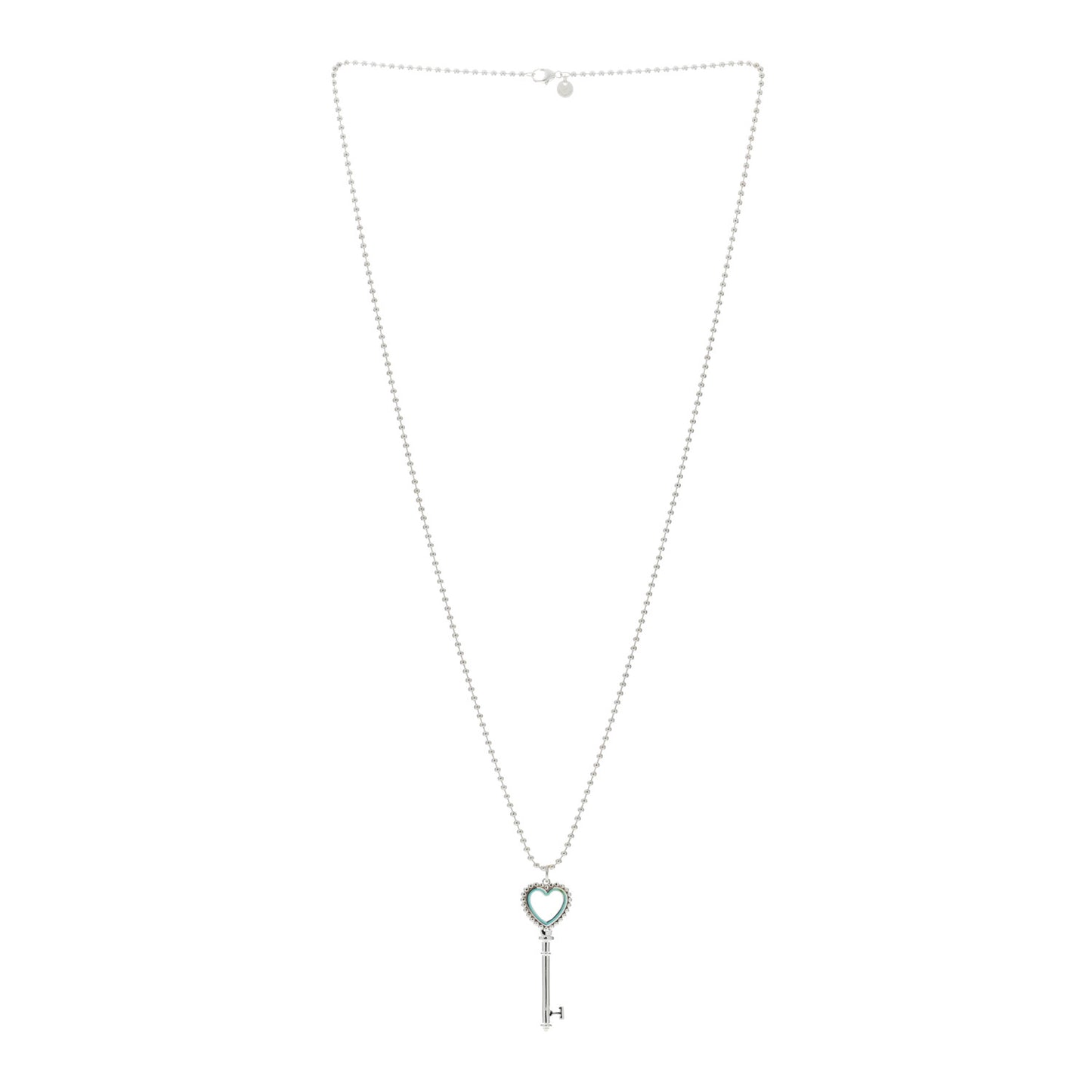 Sterling Silver Enamel Beaded Heart Key Pendant Necklace Blue