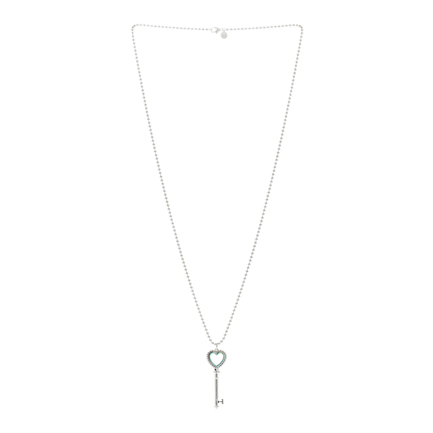 Tiffany Sterling Silver Enamel Beaded Heart Key Pendant Necklace Blue 2 of 5
