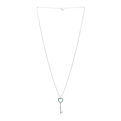 Tiffany Sterling Silver Enamel Beaded Heart Key Pendant Necklace Blue 2 of 5