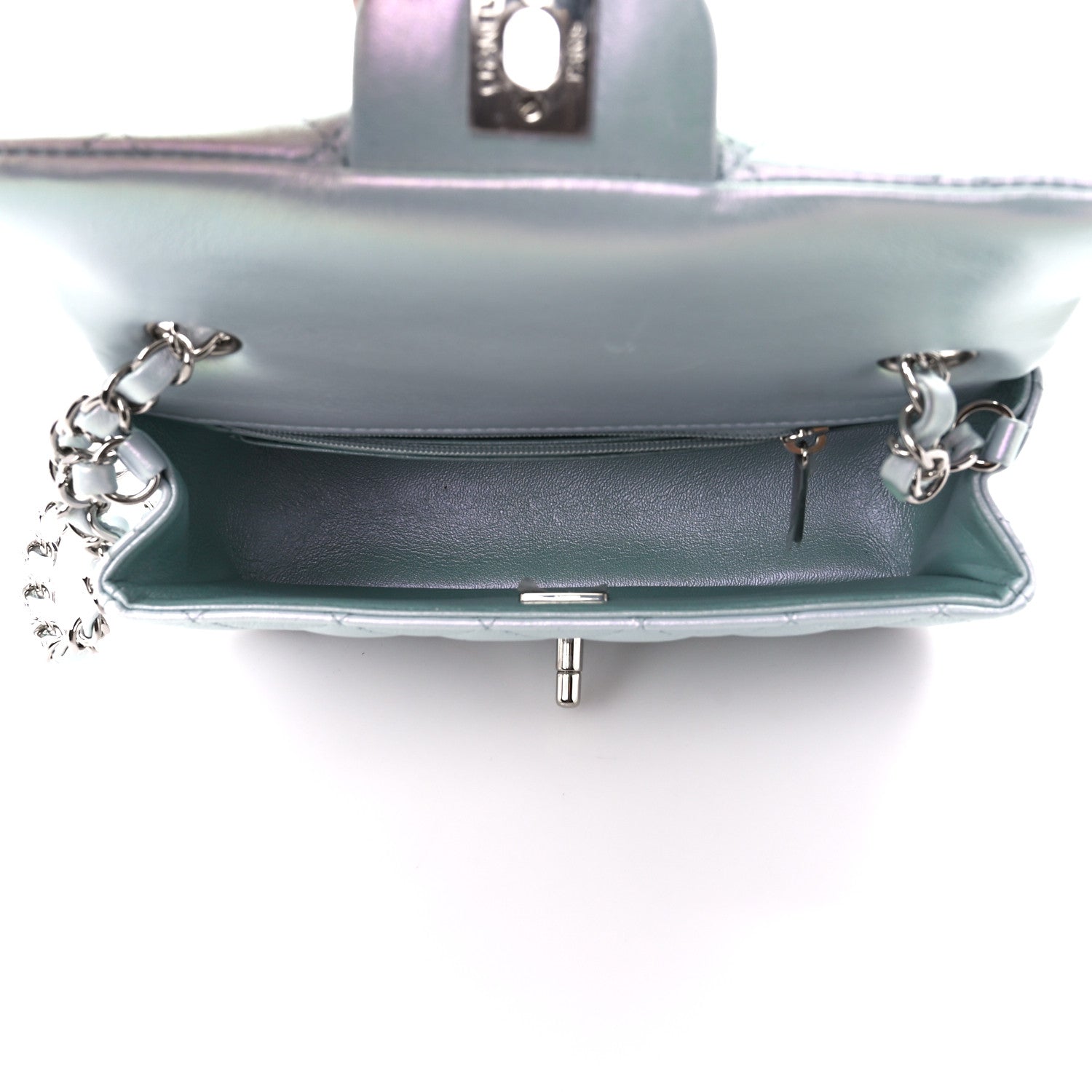 Chanel Iridescent Calfskin Quilted Mini Rectangular Flap Light Blue 5 of 11