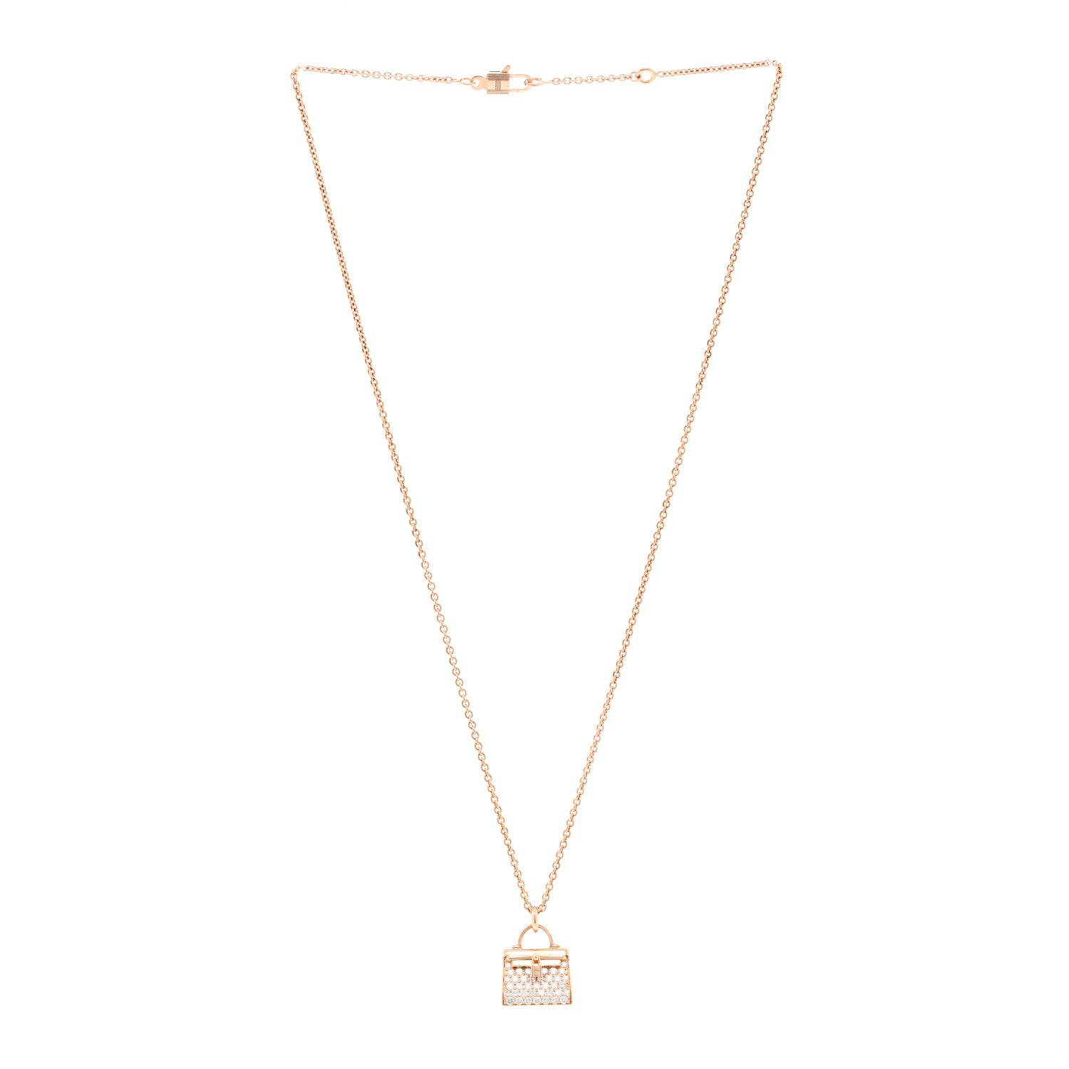 Hermes 18K Rose Gold Diamond Kelly Amulettes Pendant Necklace 3 of 6