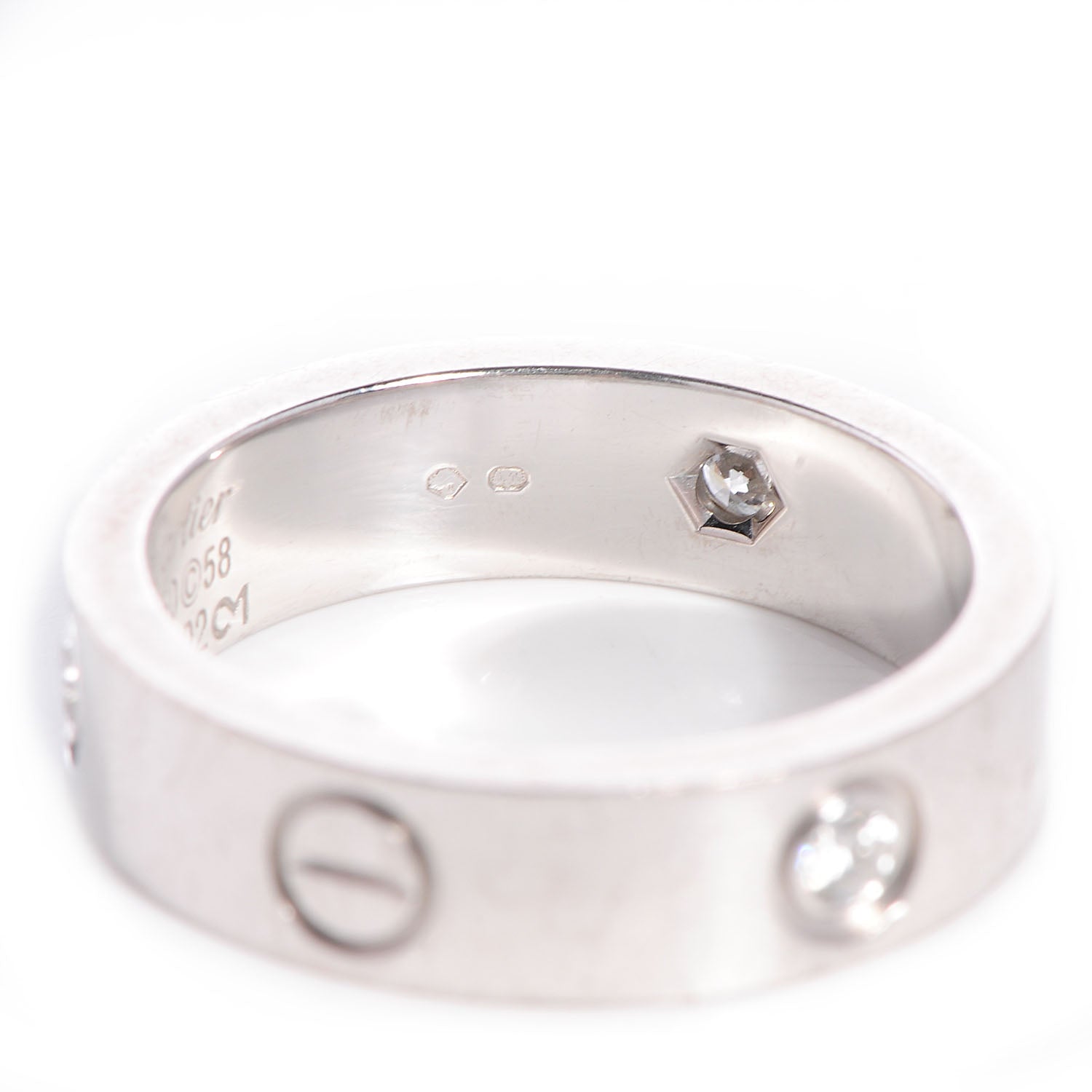 Cartier 18K White Gold 3 Diamond 5.5mm LOVE Ring 58 8.25 4 of 5