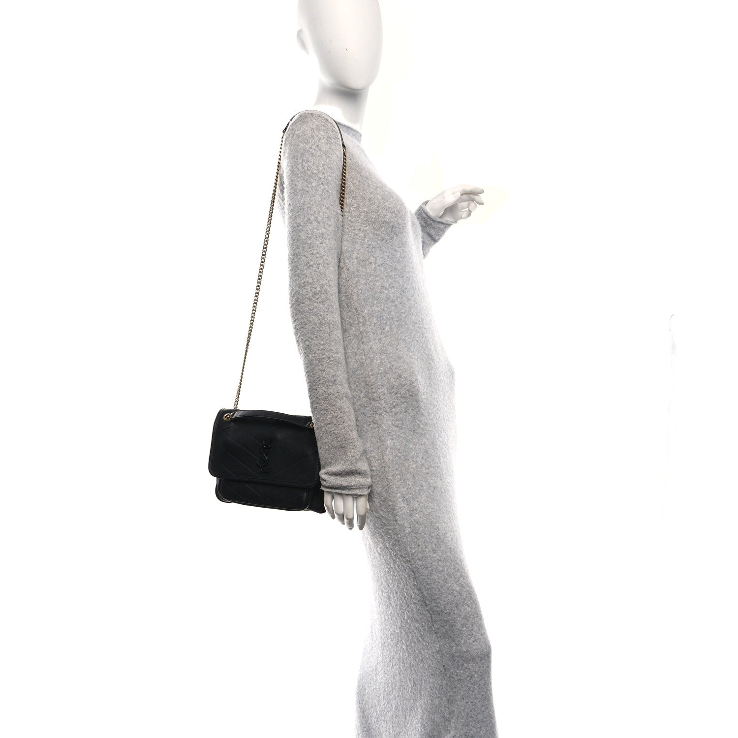Saint Laurent Lambskin Matelasse Monogram Baby Niki Chain Satchel Black 2 of 10