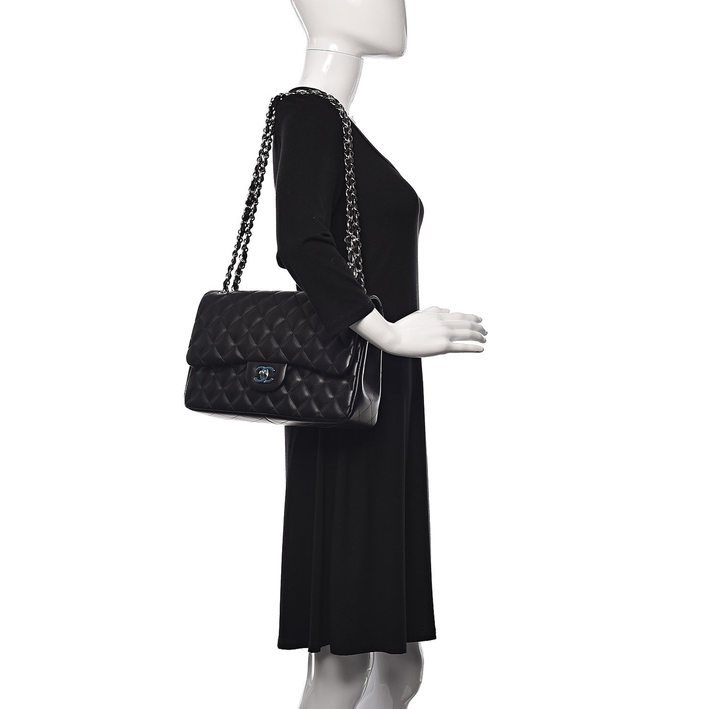 Lambskin Quilted Jumbo Double Flap Black