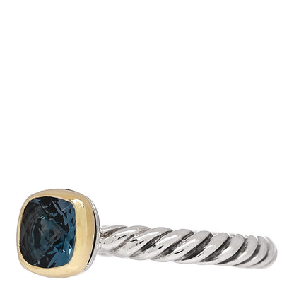 David Yurman Sterling Silver 18K Yellow Gold Blue Topaz Cushion Ring 54 7 3 of 5