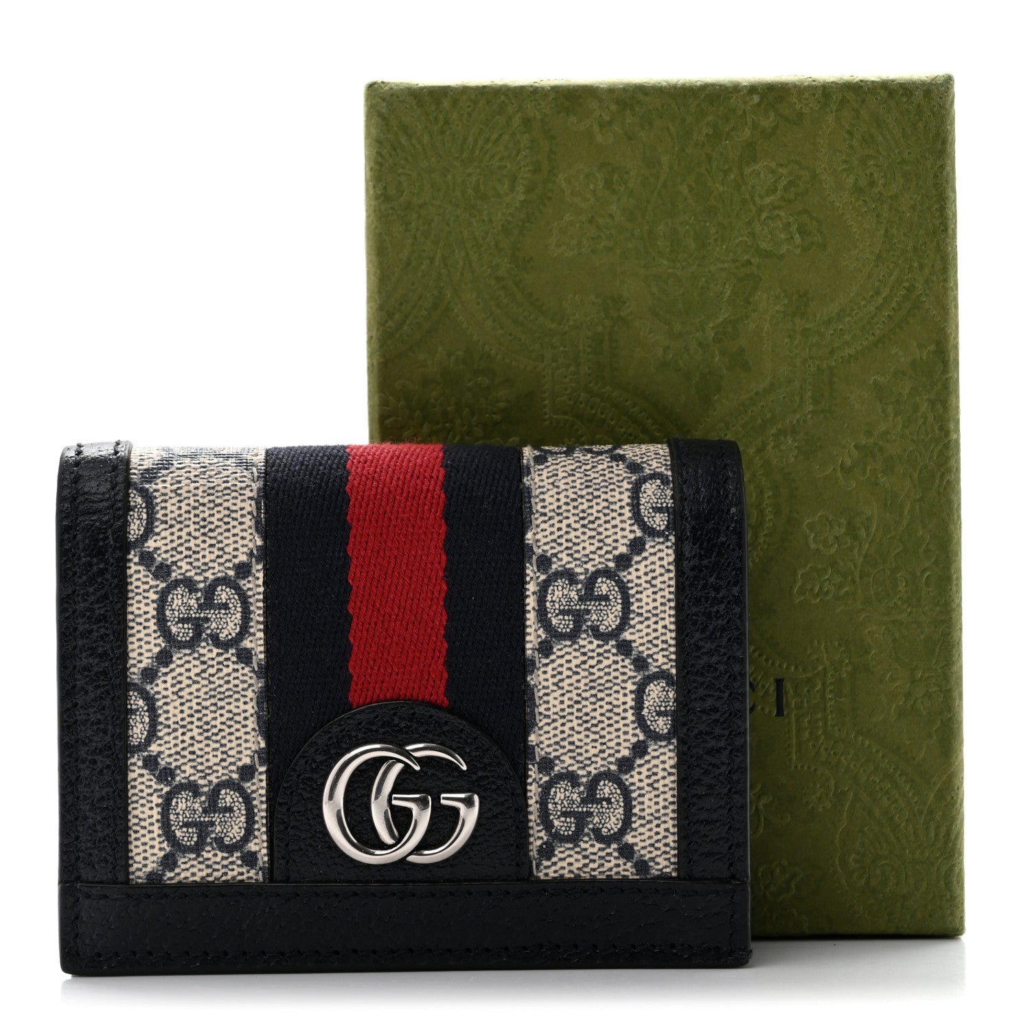 Gucci GG Supreme Monogram Textured Dollar Calfskin Web Ophidia Card Case Beige Blue 8 of 8