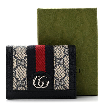 Gucci GG Supreme Monogram Textured Dollar Calfskin Web Ophidia Card Case Beige Blue 8 of 8