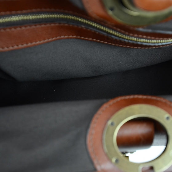 Leather Maggie Frame Satchel Moka