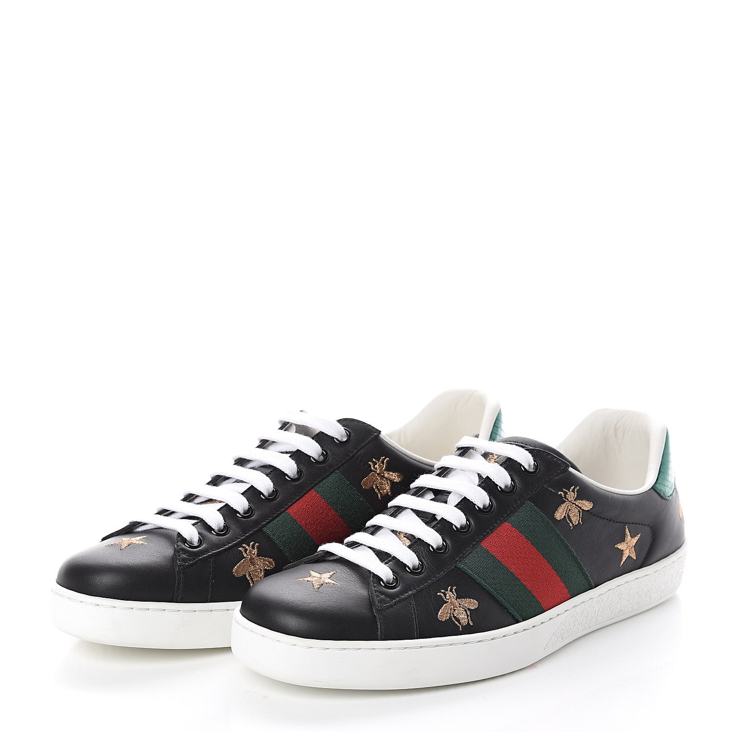 Gucci Calfskin Ayers Mens Web Bee Star Embroidered Ace Sneakers 5.5 Black 3 of 7